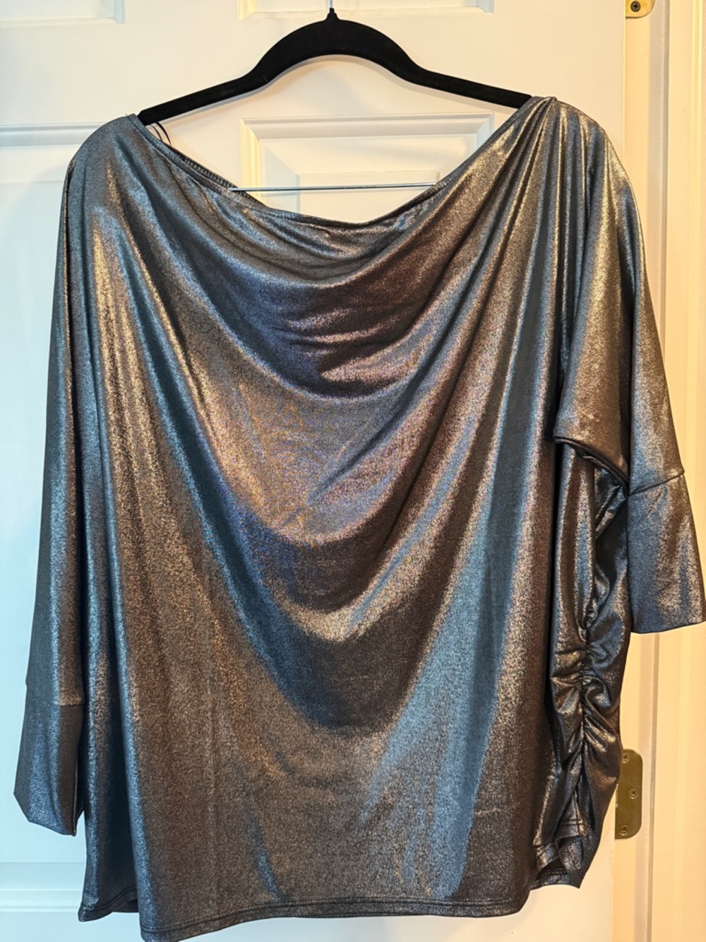 Kim & Cami Metallic Silver Draped Tunic Top
